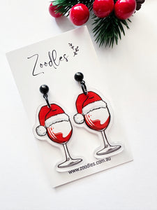 Zoodles Acrylic Dangles - Santa Hat Wine Glass