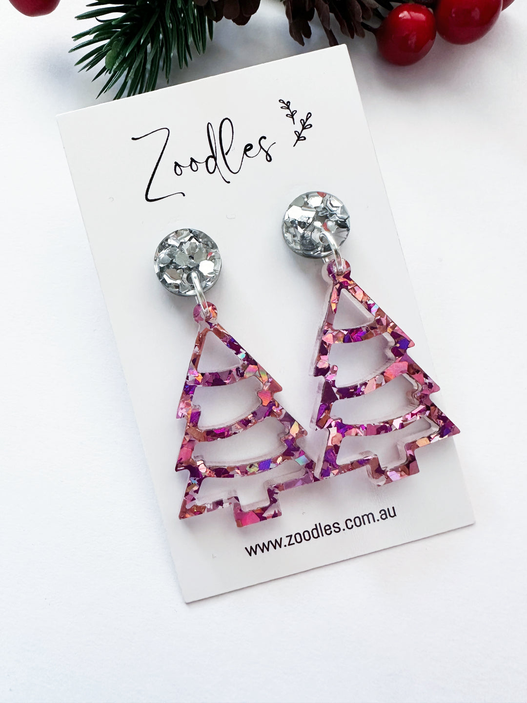 Zoodles Acrylic Dangles - Purple Kaleidoscope Christmas Tree