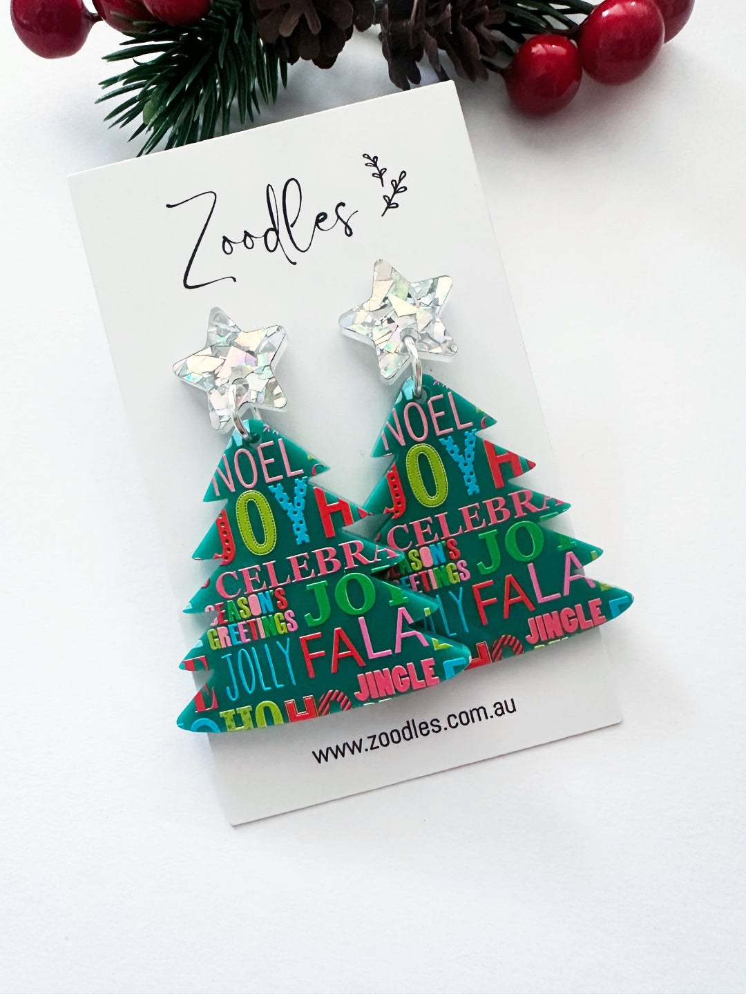 Zoodles Acrylic Dangles - Christmas Joy Tree