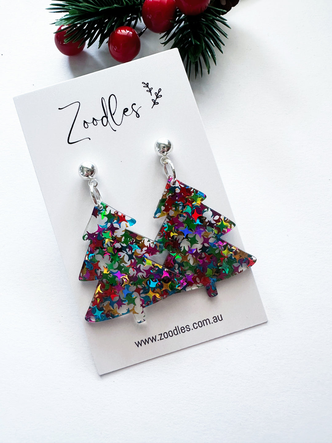 Zoodles Acrylic Dangles - Rainbow Star Christmas Trees