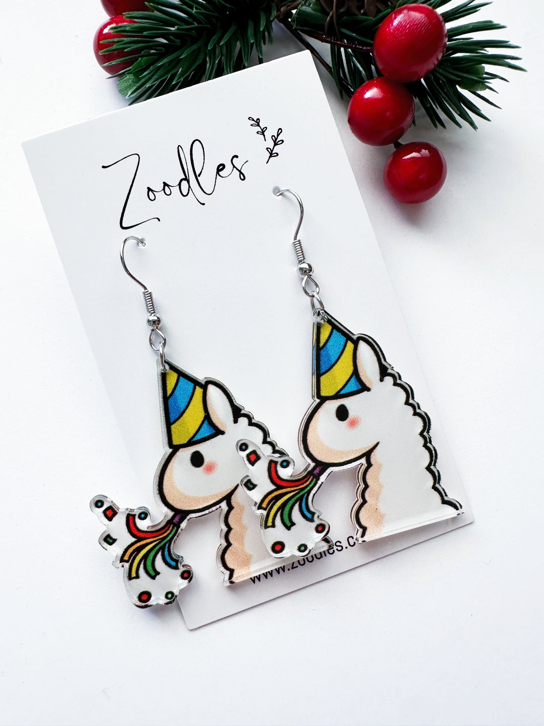 Zoodles Acrylic Hook Dangles - Party Llamas