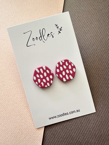 Zoodles Statement Studs -  Magenta Hexi