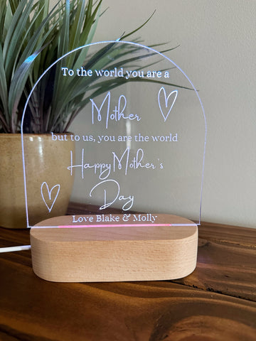 Zoodles Personalised Mother’s Day Keepsake Plaque & LED Night Light - Happy Mother’s Day