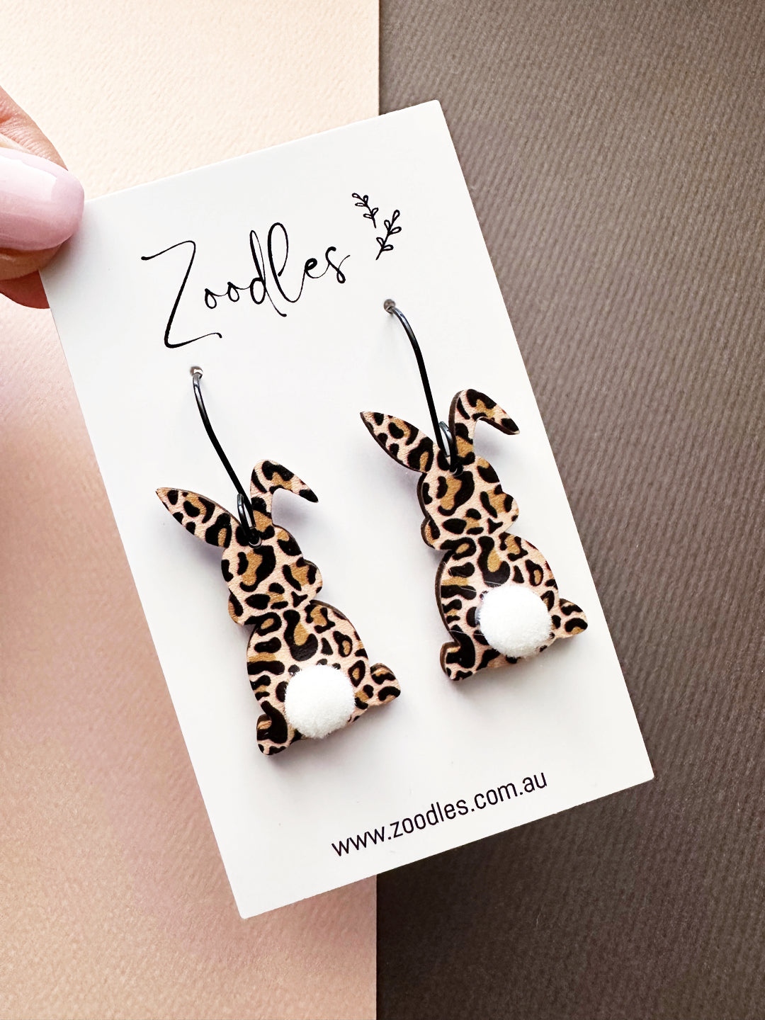 Zoodles Wooden Hook Dangles - Leopard Bunnies