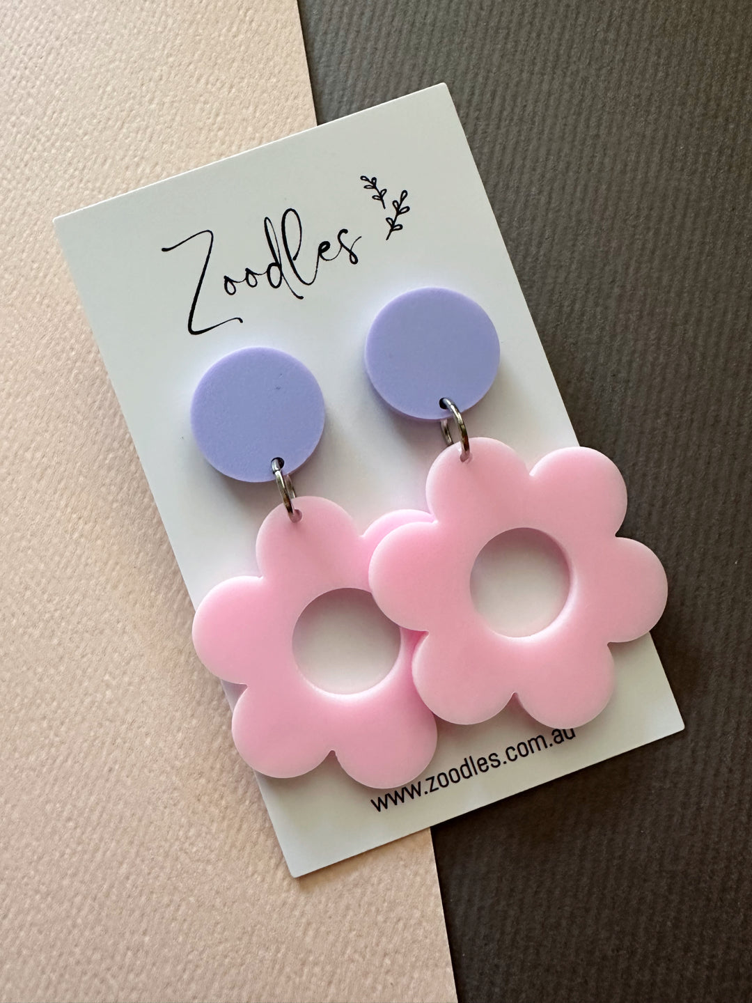 Zoodles Acrylic Dangles - Pink & Lilac Flower