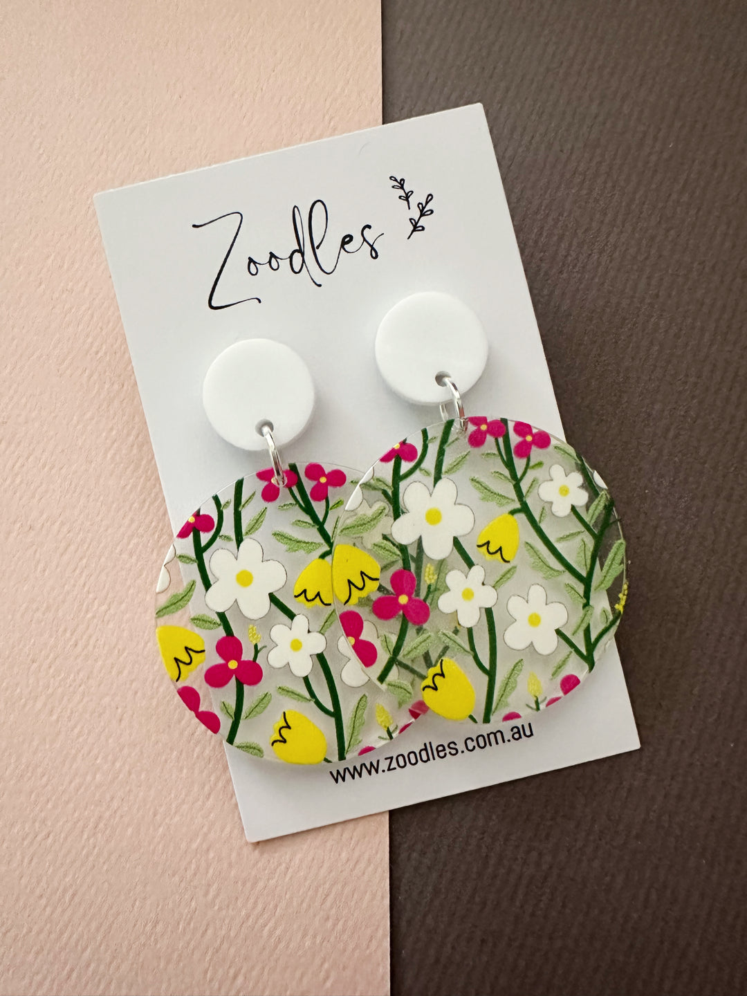 Zoodles Acrylic Dangles - Pink & Yellow Floral