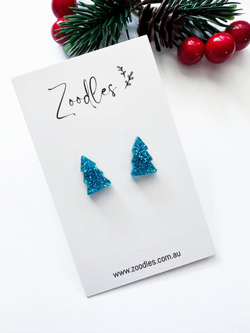 Zoodles Acrylic Studs -  Blue Glitter Christmas Tree