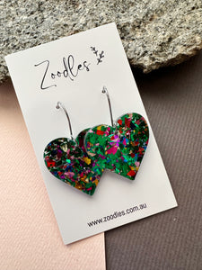 Zoodles Acrylic Hook Dangles - Green Kaleidoscope Hearts