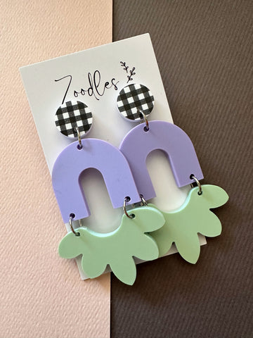 Zoodles Acrylic Statement Dangles - Lilac & Mint Arch Gingham