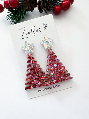 Zoodles Acrylic Dangles - Pink & Red Zig Zag Christmas Tree