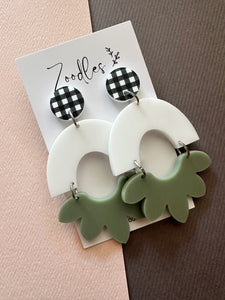 Zoodles Acrylic Statement Dangles - Olive & White Gingham