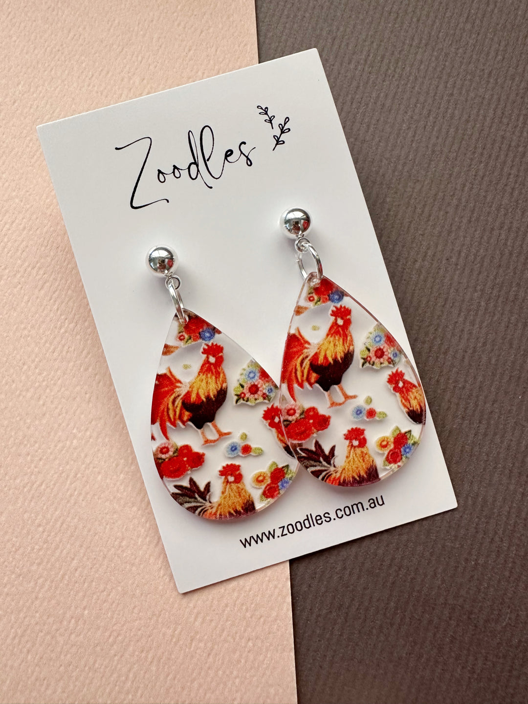 Zoodles Acrylic Dangles - Teardrop Chickens