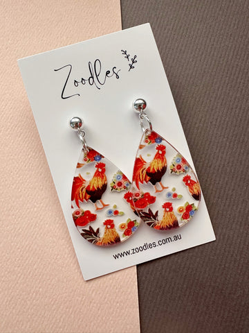 Zoodles Acrylic Dangles - Teardrop Chickens