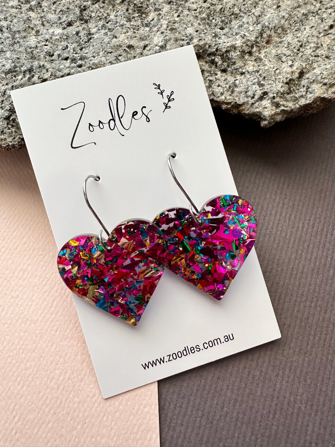 Zoodles Acrylic Hook Dangles - Pink Kaleidoscope Hearts