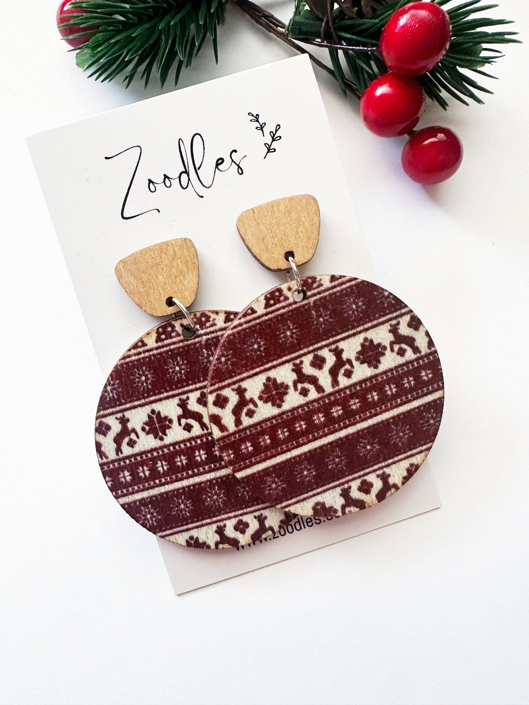 Zoodles Wooden Dangles - Burgundy Reindeers