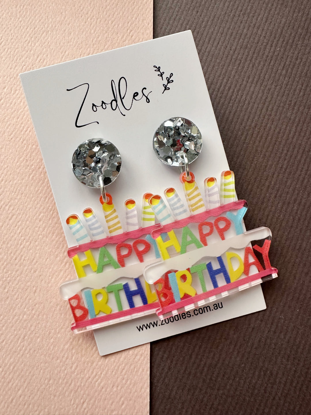 Zoodles Acrylic Dangles - Happy Birthday