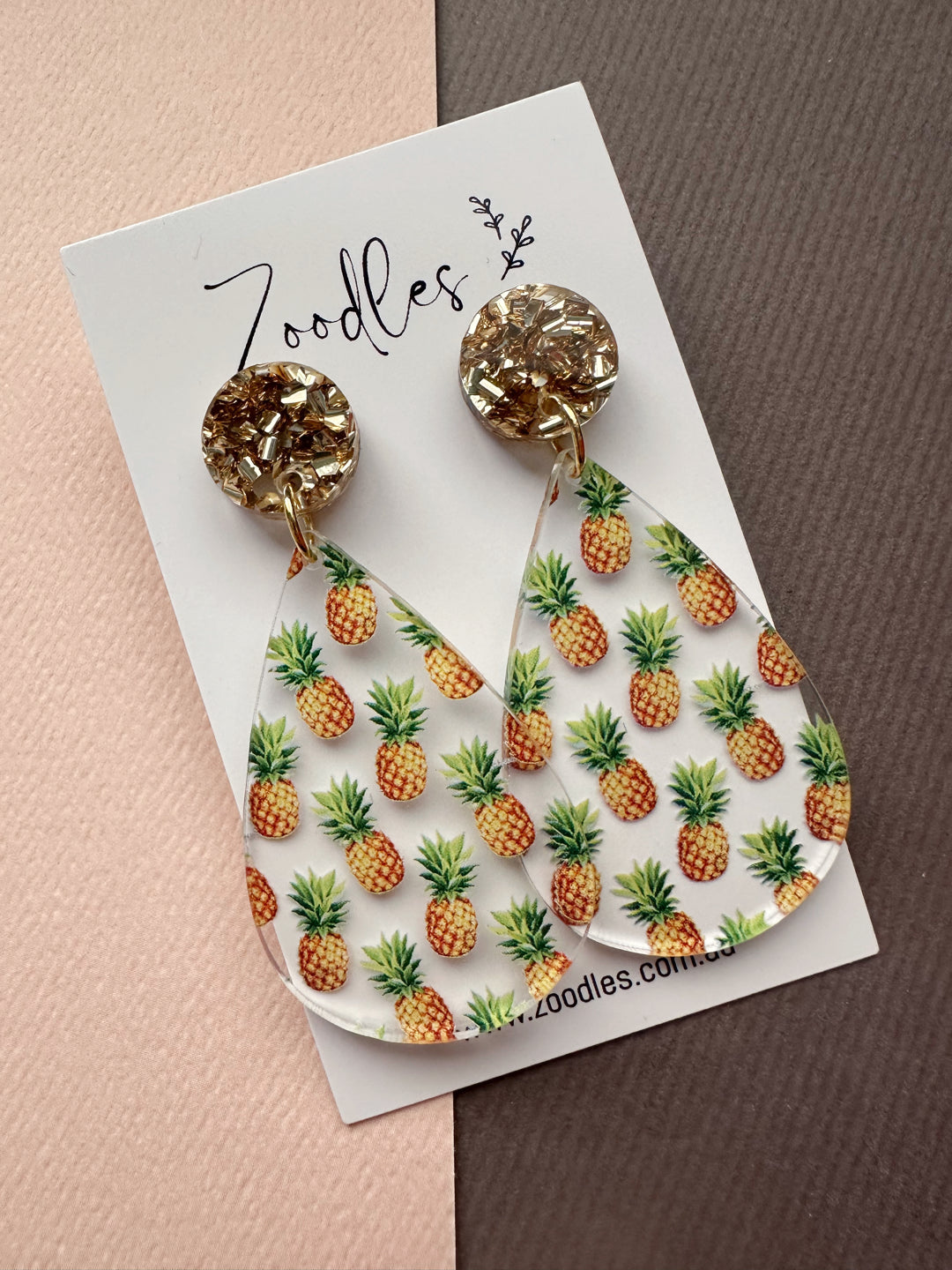 Zoodles Acrylic Dangles - Large Pineapple Teardrops