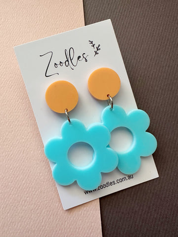 Zoodles Acrylic Dangles - Aqua & Peach Flower