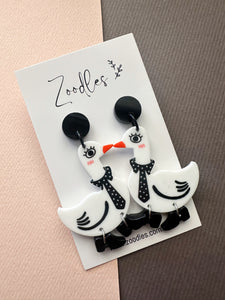 Zoodles Acrylic Dangles - Black & White Duck with Boots