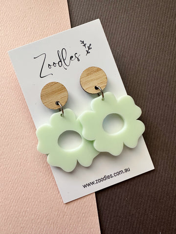 Zoodles Acrylic & Bamboo Dangles - Mint Flower