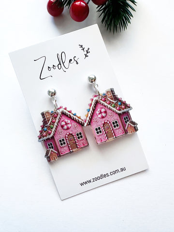 Zoodles Acrylic Dangles - Pink Gingerbread House