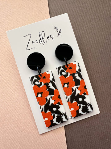 Zoodles Acrylic Dangles - Orange & Black Floral