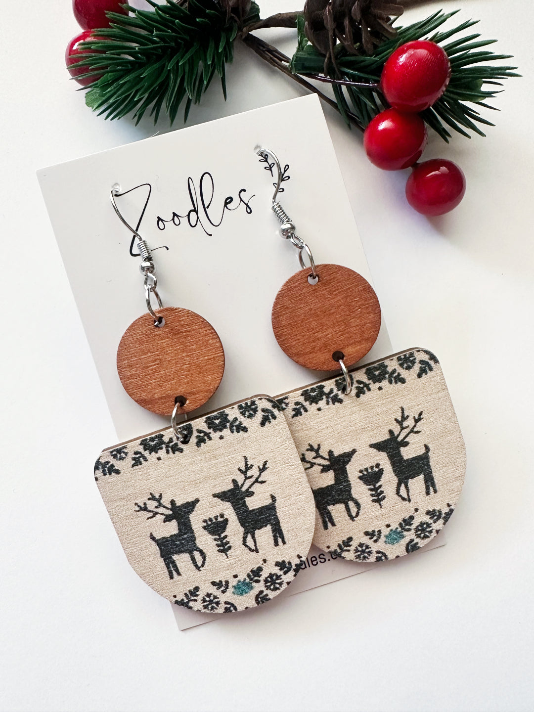 Zoodles Wooden Hook Dangles - Reindeers