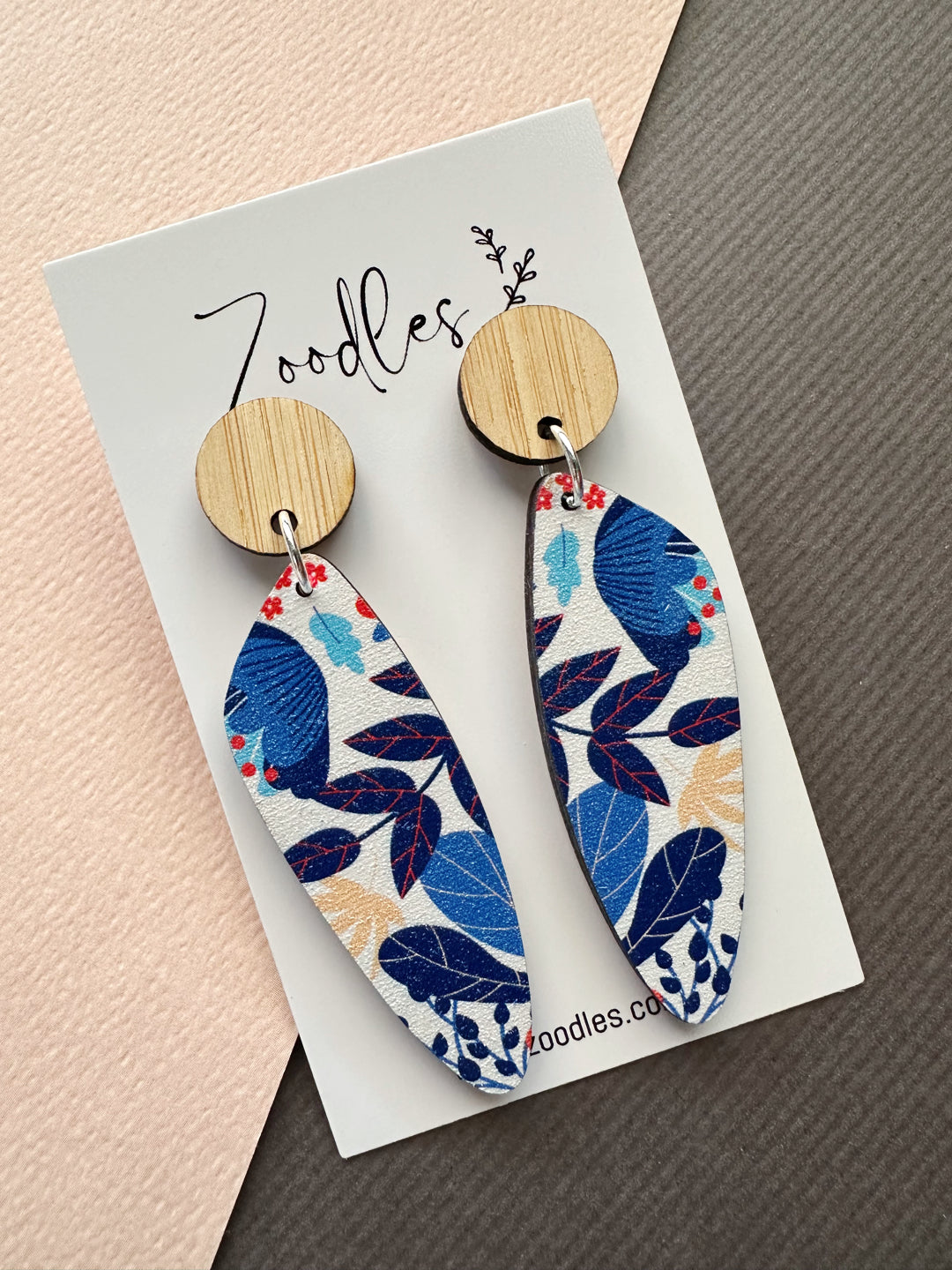 Zoodles Wooden Dangles - Blue Floral