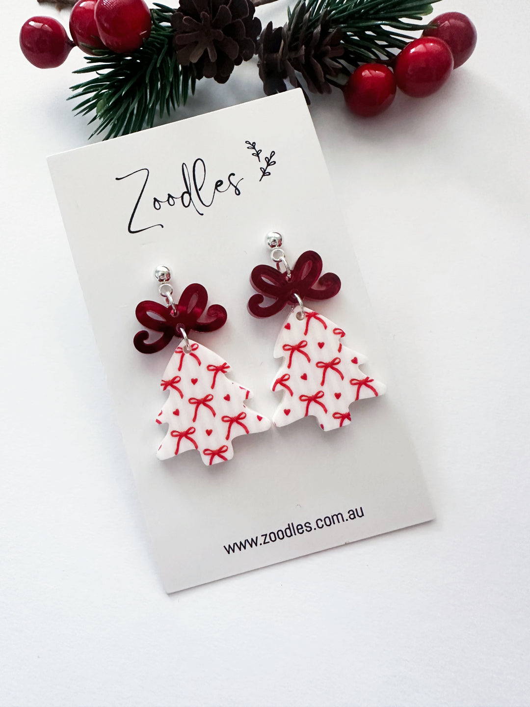Zoodles Acrylic Dangles - Small Christmas Tree Bows