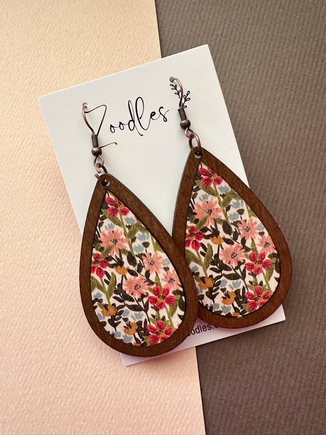 Zoodles Hook Statement Dangles - Large Floral Teardrop