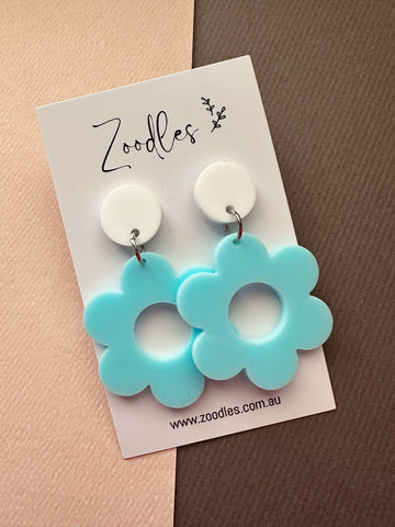 Zoodles Acrylic Dangles - Aqua Flowers