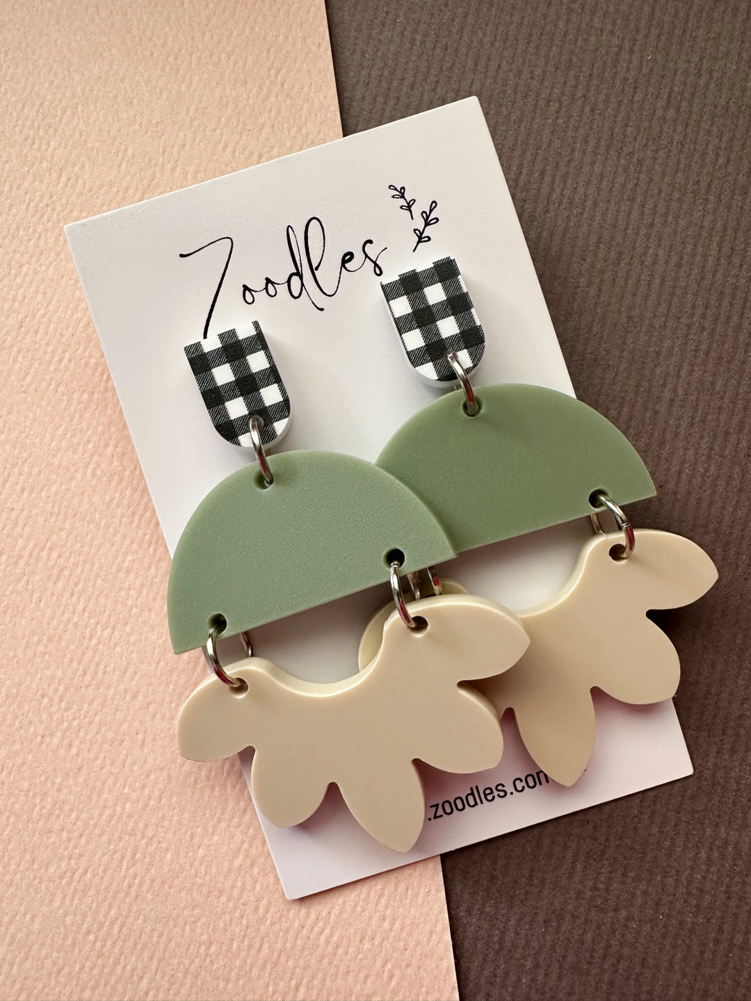 Zoodles Acrylic Statement Dangles - Olive & Gingham