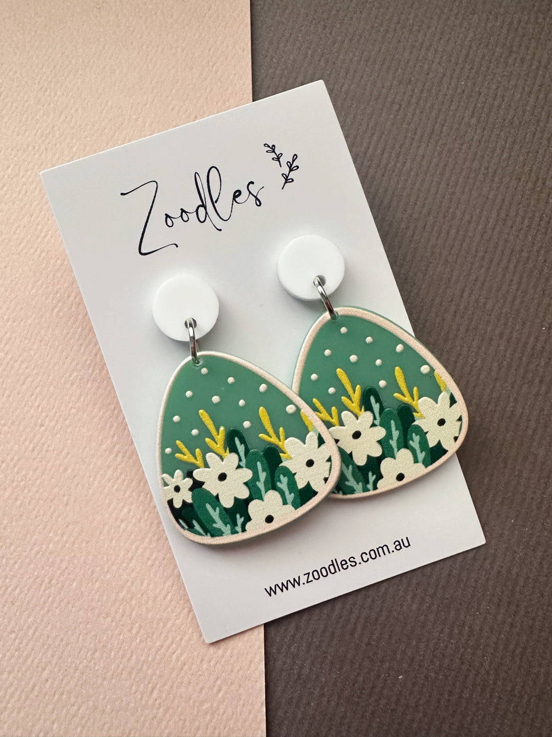 Zoodles Acrylic Dangles - Sage Floral