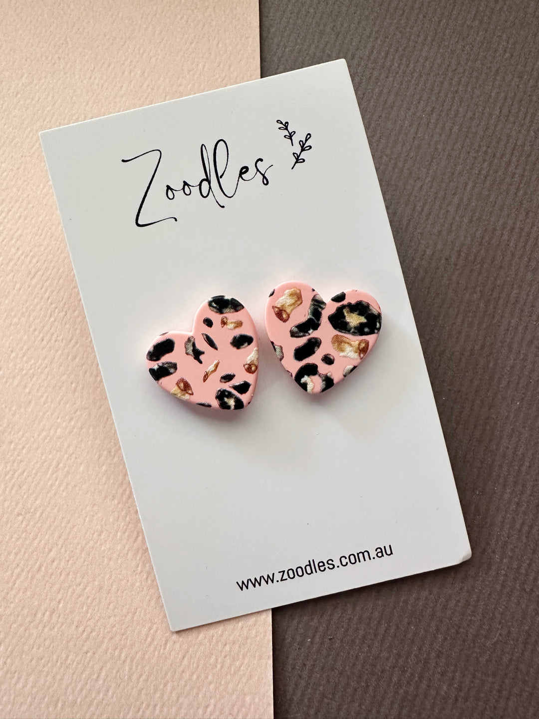 Zoodles Statement Studs - Pink Leopard Hearts