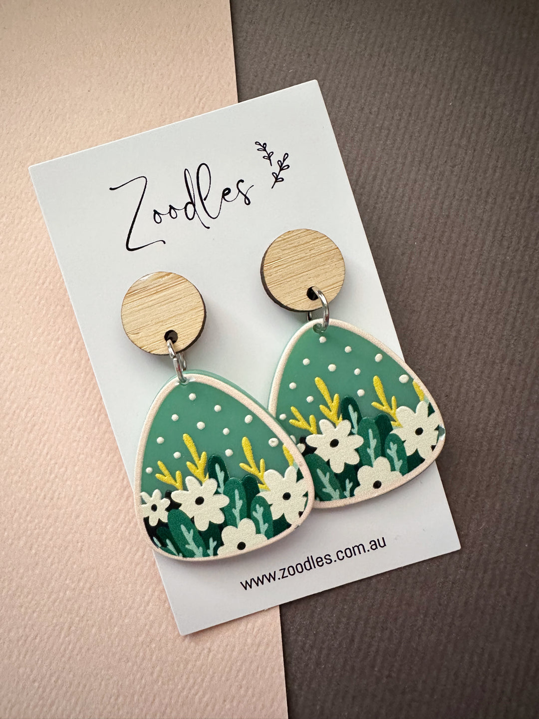 Zoodles Acrylic Dangles - Sage Floral