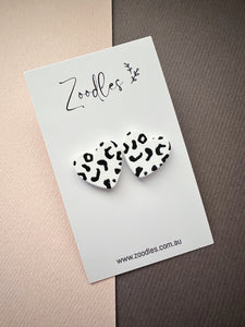 Zoodles Statement Studs - Monochrome Leopard Hearts
