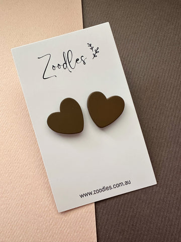 Zoodles Statement Studs - Brown Hearts