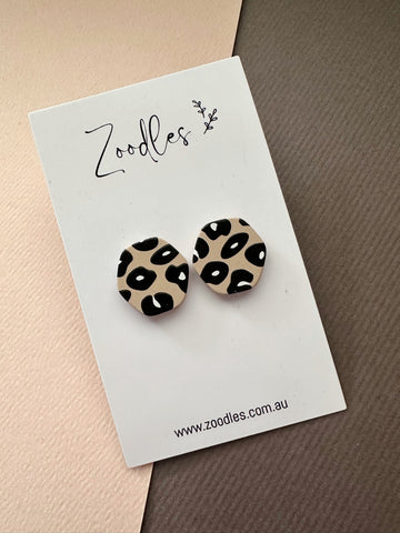 Zoodles Statement Hexi Studs - Natural Leopard
