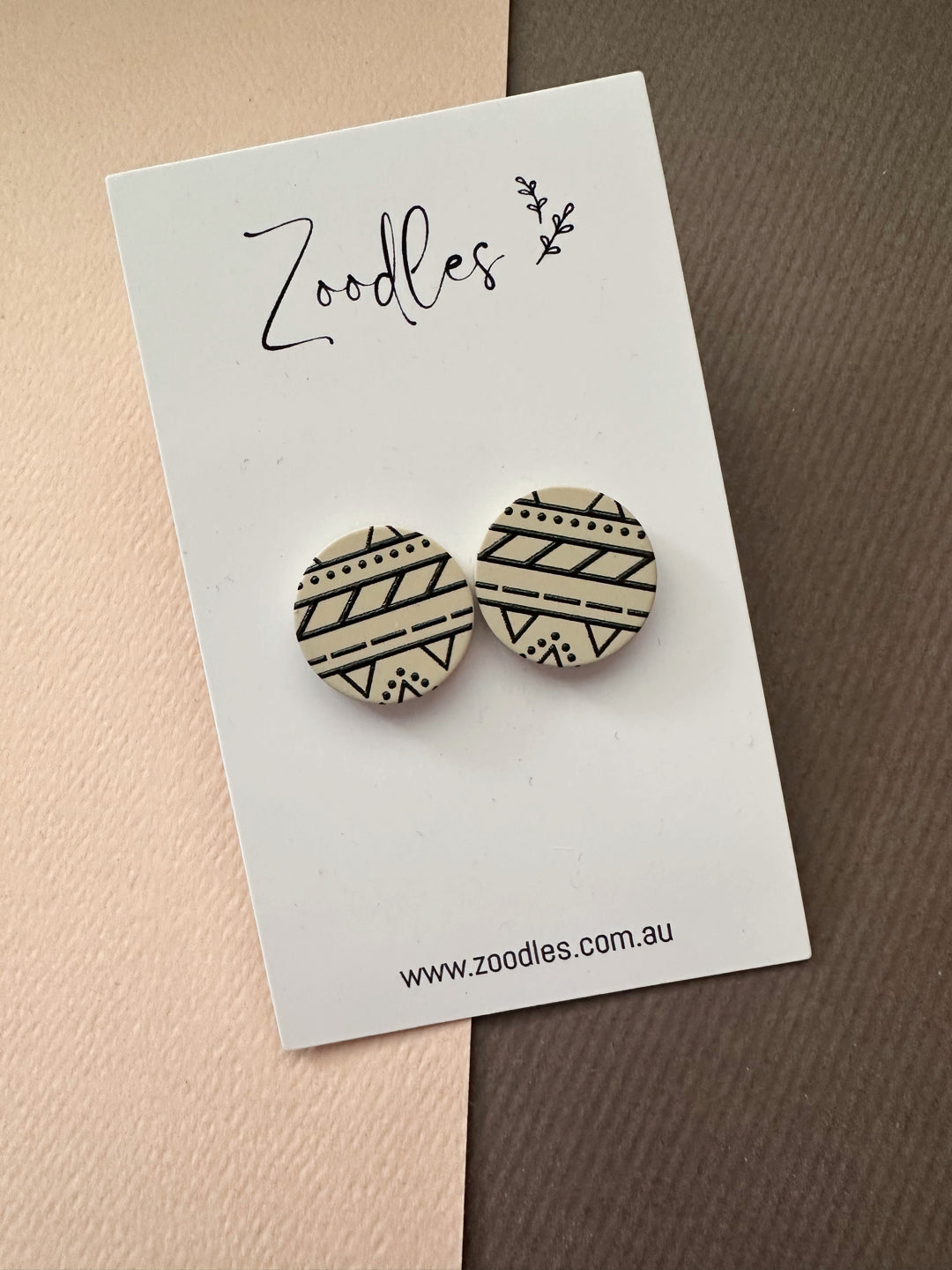Zoodles Statement Studs - Beige Aztec