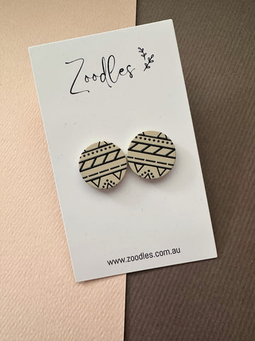 Zoodles Statement Studs - Beige Aztec