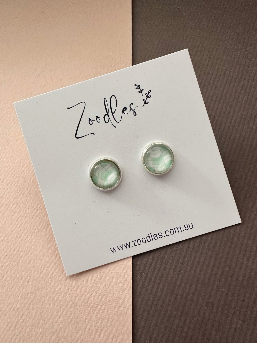 Zoodles Glass Studs - Mint Green