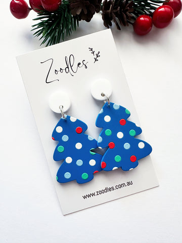 Zoodles Acrylic Dangles - Christmas Tree Blue Polka Dot