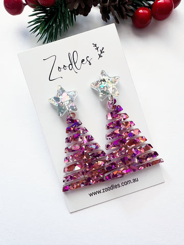 Zoodles Acrylic Dangles - Purple Zig Zag Christmas Tree
