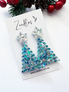 Zoodles Acrylic Dangles - Aqua Zig Zag Christmas Tree