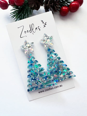 Zoodles Acrylic Dangles - Aqua Zig Zag Christmas Tree