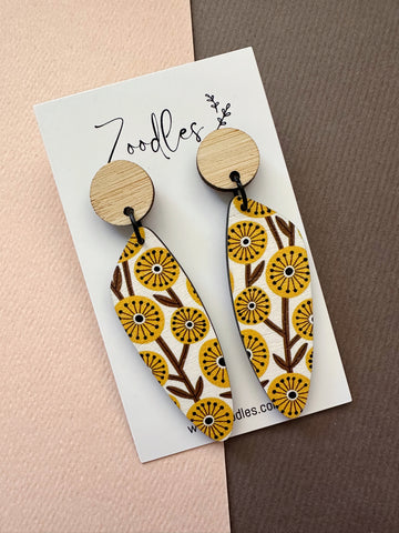 Zoodles Wooden Dangles - Mustard Floral