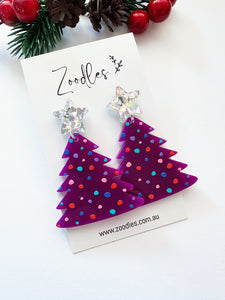Zoodles Acrylic Dangles - Purple Party Pines Christmas Tree