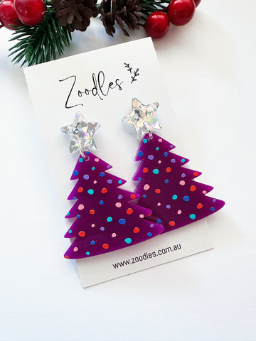 Zoodles Acrylic Dangles - Purple Party Pines Christmas Tree