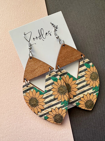 Zoodles Wooden Hook Statement Dangles - Sunflowers