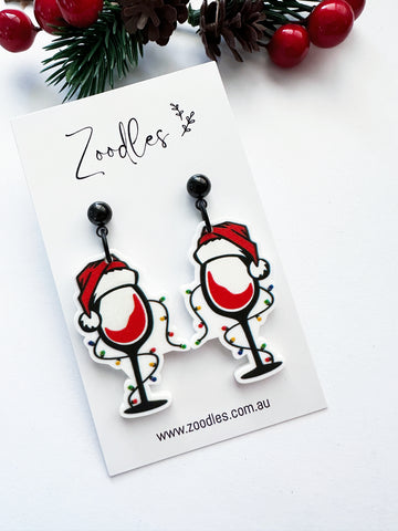 Zoodles Acrylic Dangles - Santa Wine Glass with Lights
